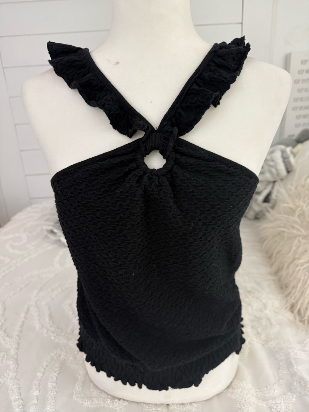 Anthropologie Black Ruffle-Detail Halter Camisole